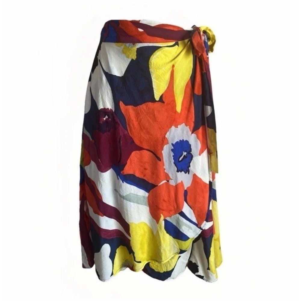Jams World Aloha Hawaiian Floral Tiered Bamboo Orchid Wrap Skirt Sz S